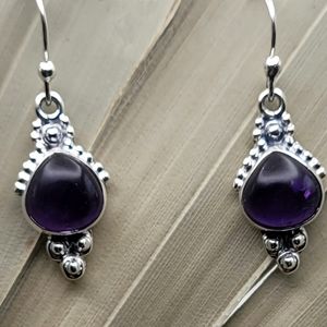 Amethyst Gemstone Drop Dangle 925 Sterling Silver Earrings